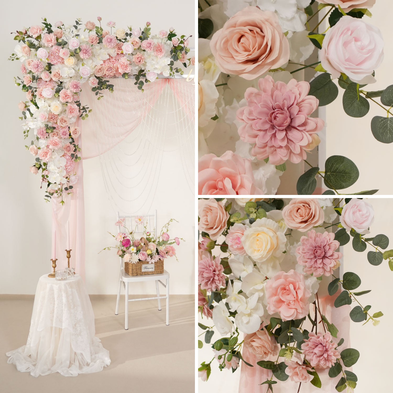 Uflower Wedding Backdrop Pink Rose Green Leaf Floral Arrangement